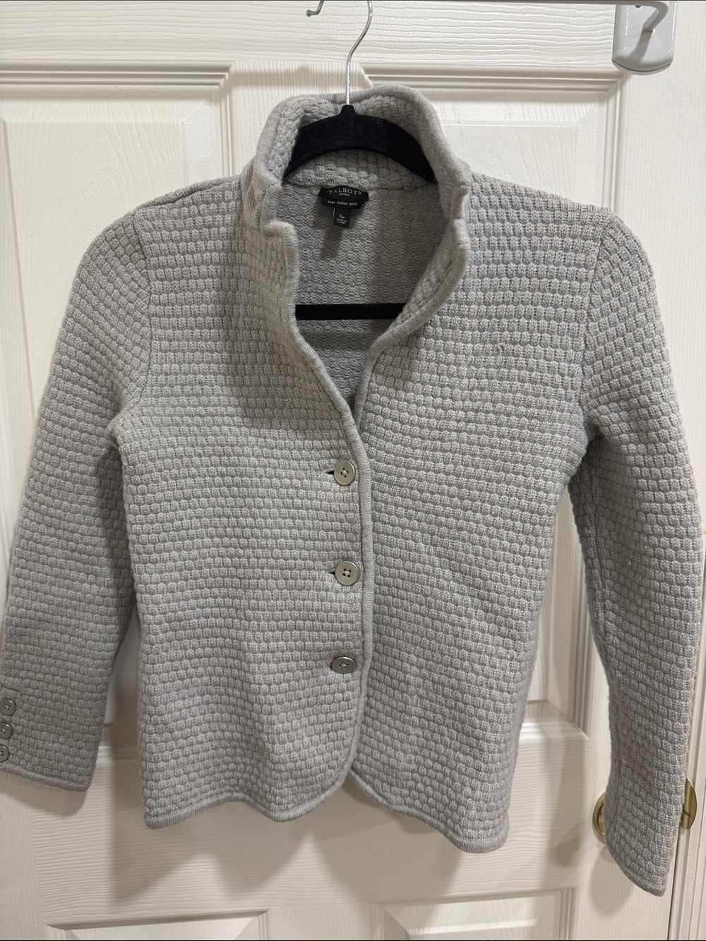 Talbots Light Gray Textured Button Front Jacket